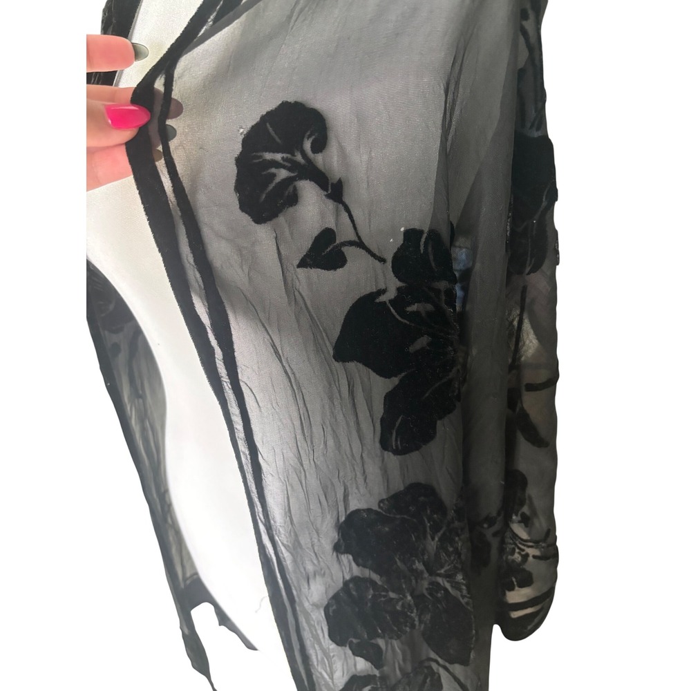 Vintage Whimsigoth Witchy Echo Black Velvet Burnout Floral Scarf Chiffon Shawl - Picture 4 of 8